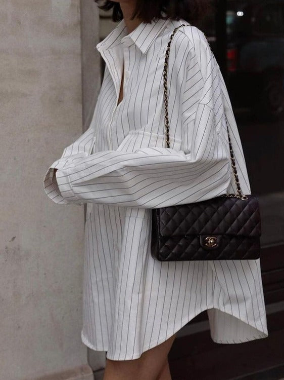 Dame Oversized Stribet Skjorte Kjole Stilla
