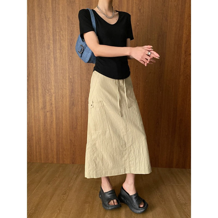Damer Elegant Maxi Nederdel med Praktiske Lommer Stilla