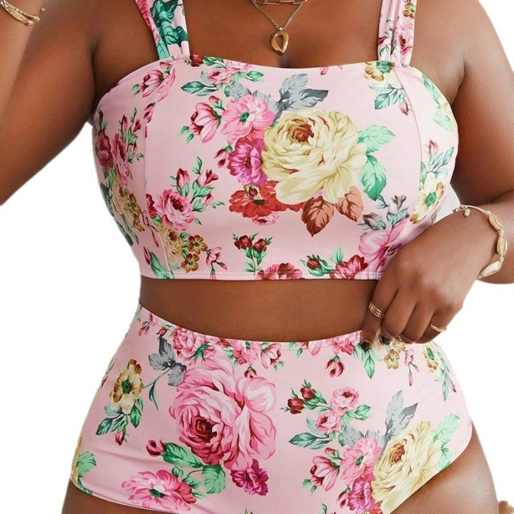 Dame bikini-sæt med blomstercrop-top og høj talje-snit Skovae