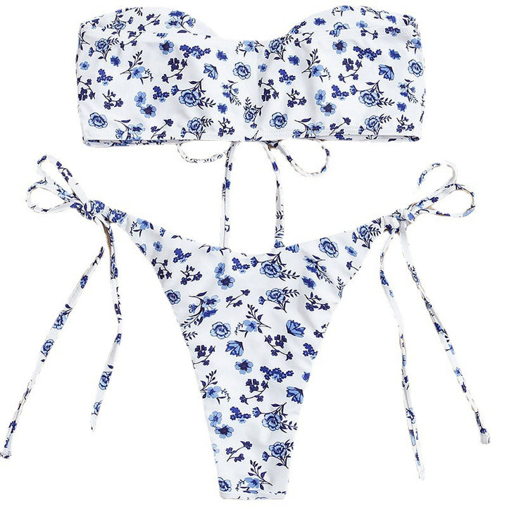 Dame bikini med florale accenter og justerbare bindebånd Skovae