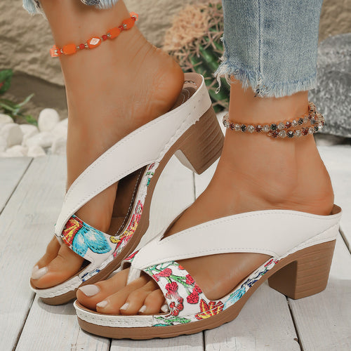 Dame Wedge-sandaler med blomstermønster og komfortabel blokhæl Stilla