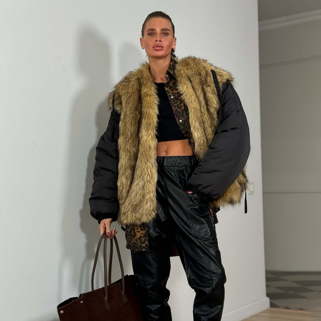 Kvinders fashionjakke med falsk pelskrave Stilla