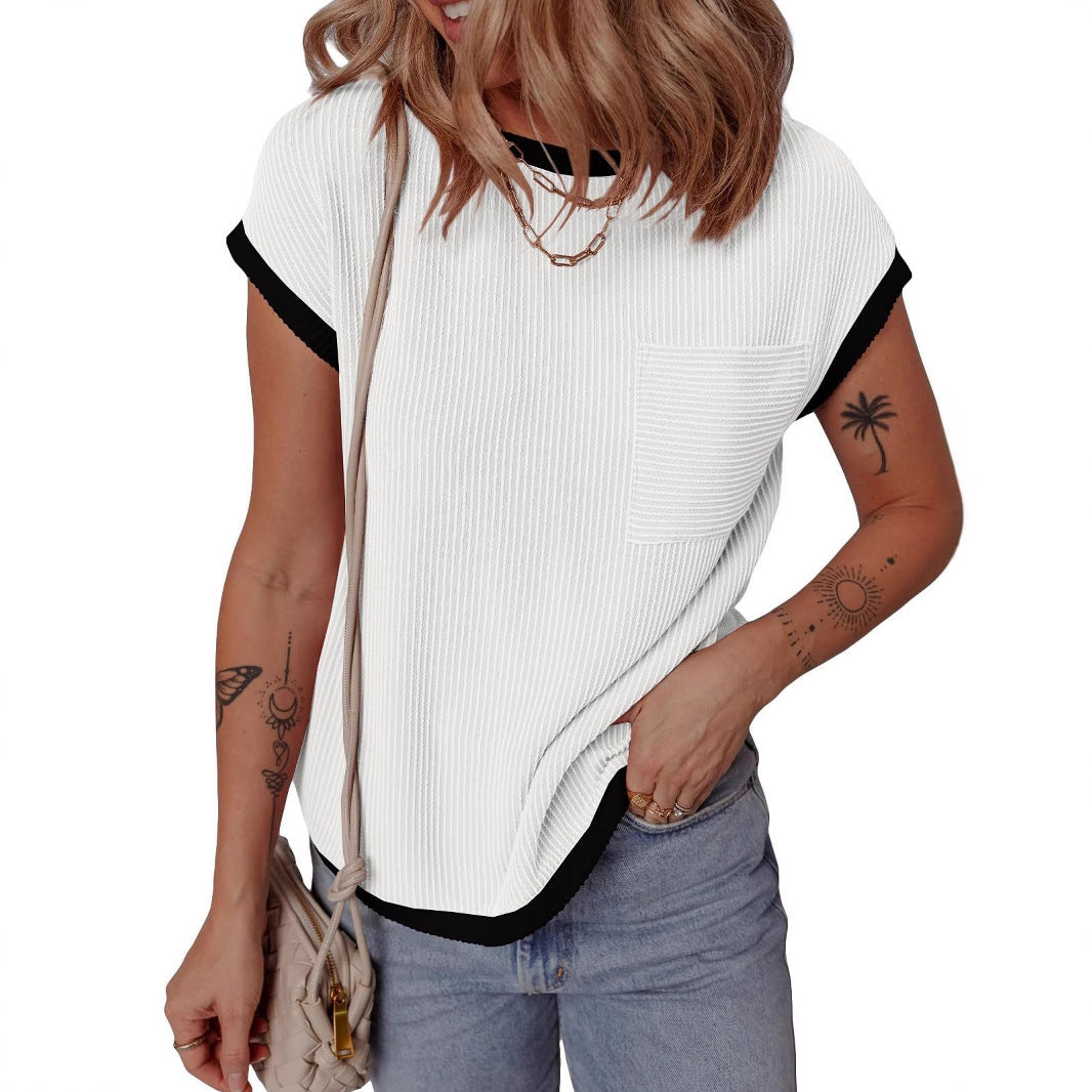 Dame Sporty T-shirt med kreativ ribdesign og brystlomme Stilla