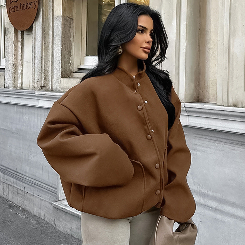 Dame Oversized Fleecejakke med trykknaplukning og sidelommer Stilla