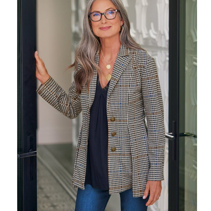 Damer Mode Rutet Blazer i figursyet snit Stilla