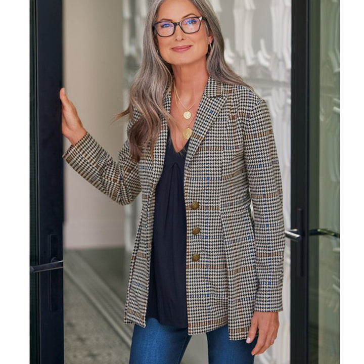 Damer Mode Rutet Blazer i figursyet snit Stilla