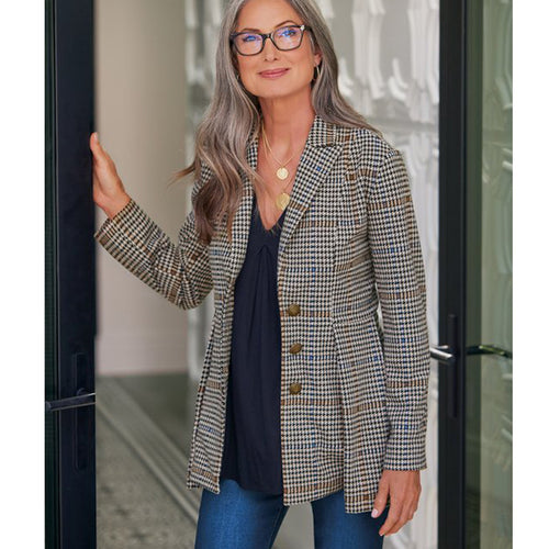 Damer Mode Rutet Blazer i figursyet snit Stilla