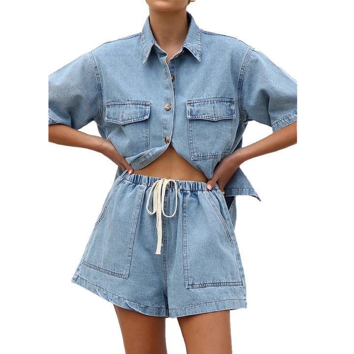 Stilla | Casual Taske-Korteærmet-Shirt Shorts Denim Sæt