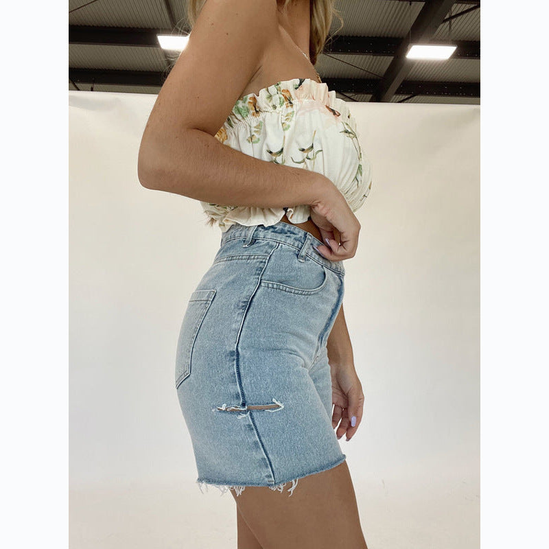 Dame Bustier-top med flæsedetaljer og blomsterdesign Stilla