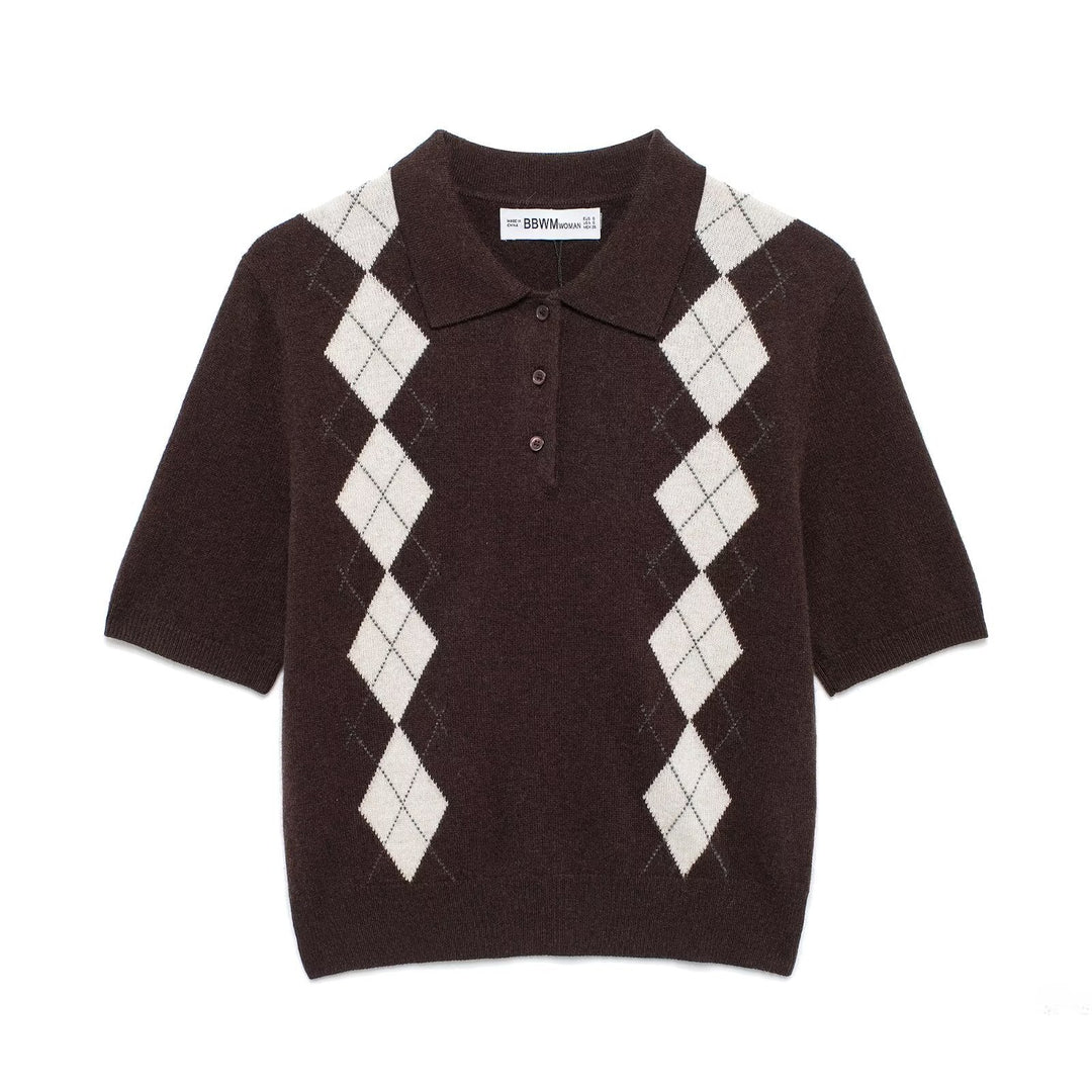 Femme Korte ærmer Argyle Strik Polo-Shirt Stilla