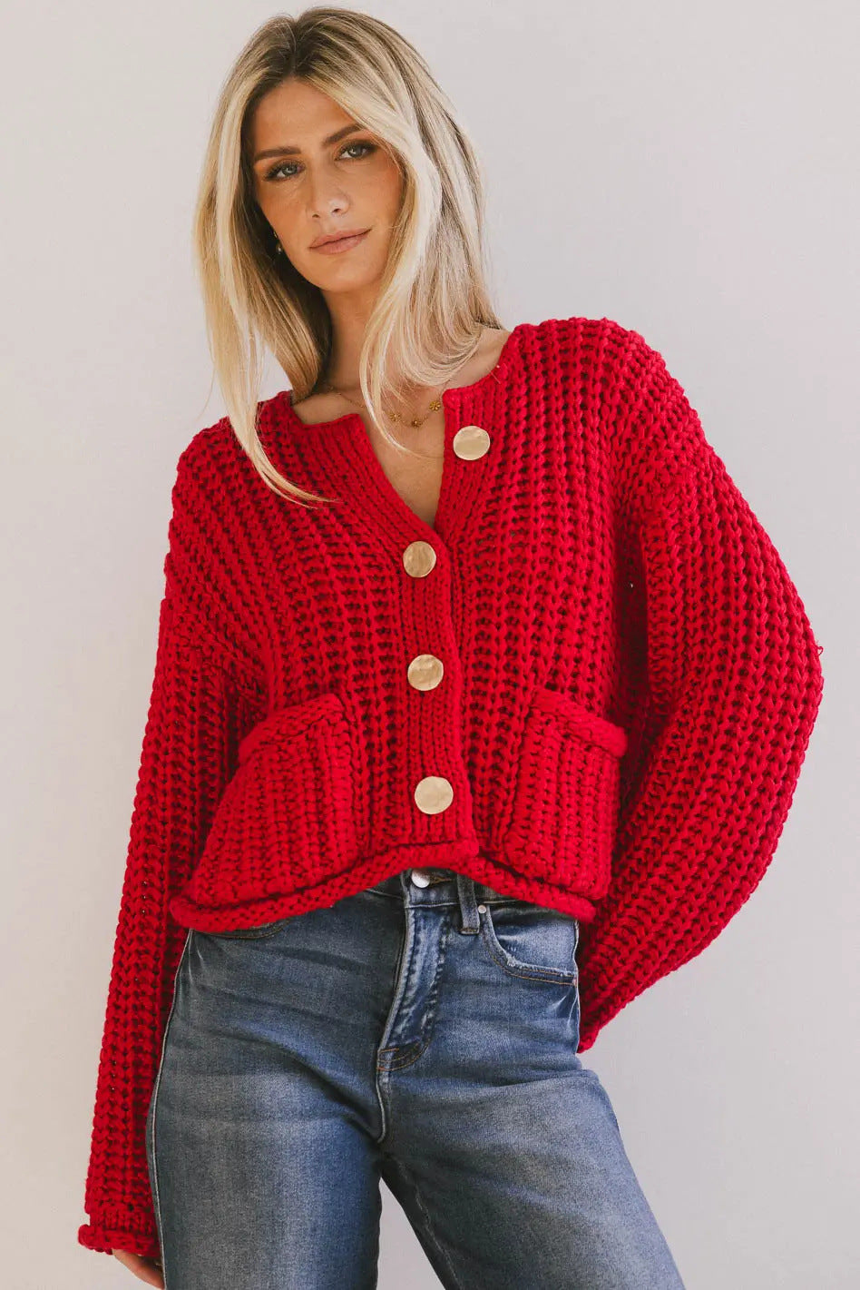 Kvinders hyggelige cardigan med gyldne knapper og lommer Stilla