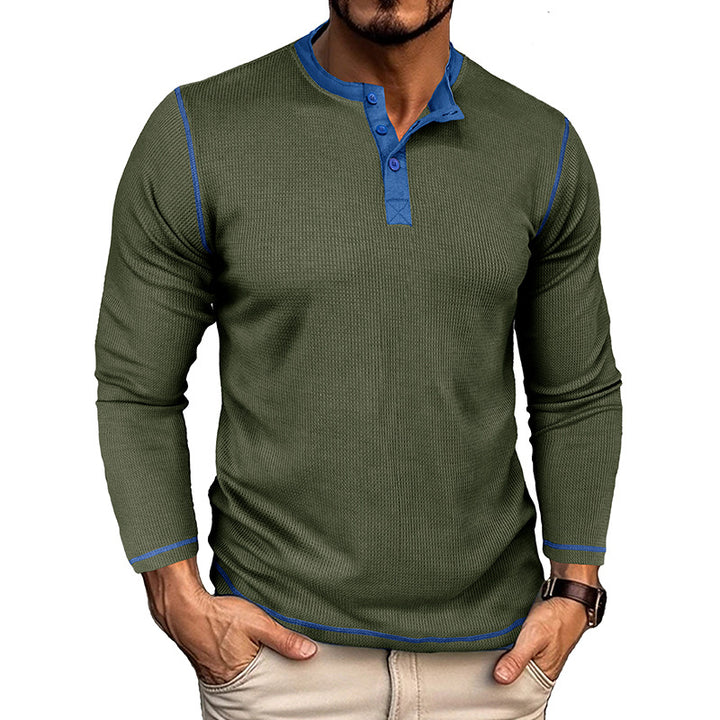 Herrer Langærmet Henley-shirt i åndbart bomuldsblandning med stilfuld kontrastkrave Stilla