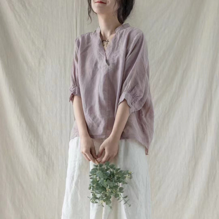 Femme let V-hals hør bluse Stilla