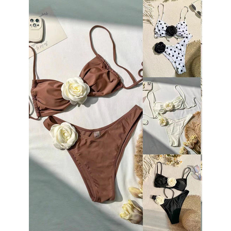 Dame bikini sæt med elegant blomsterapplikation Skovae