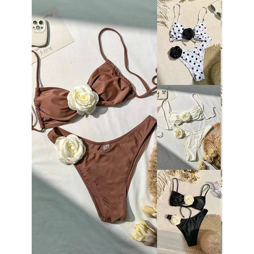 Dame bikini sæt med elegant blomsterapplikation Skovae