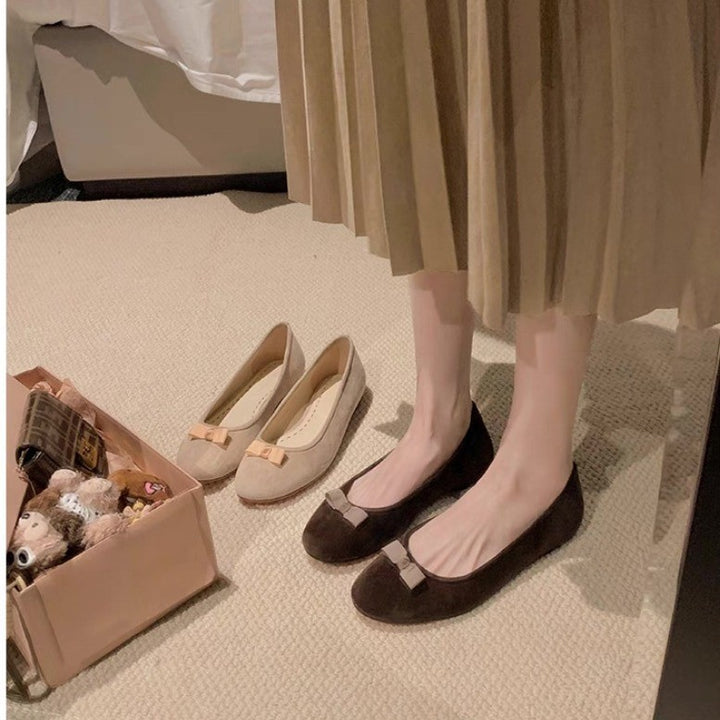 Dame Elegante Suede Ballerina Flats med dekorativt Sløjfedetalje Stilla