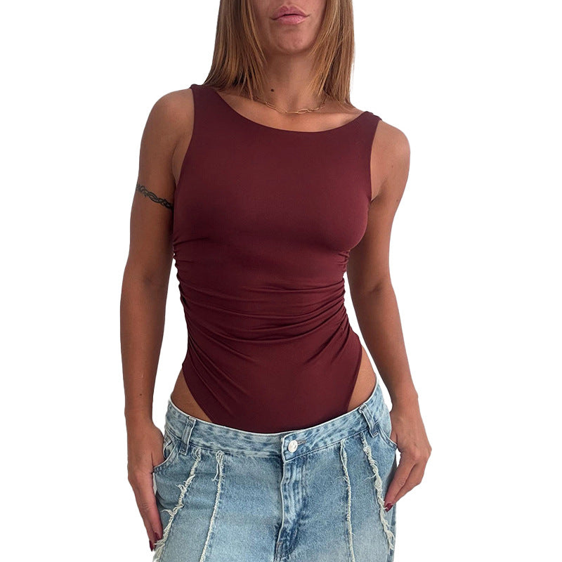 Dame tætsiddende body med draperet design Skovae
