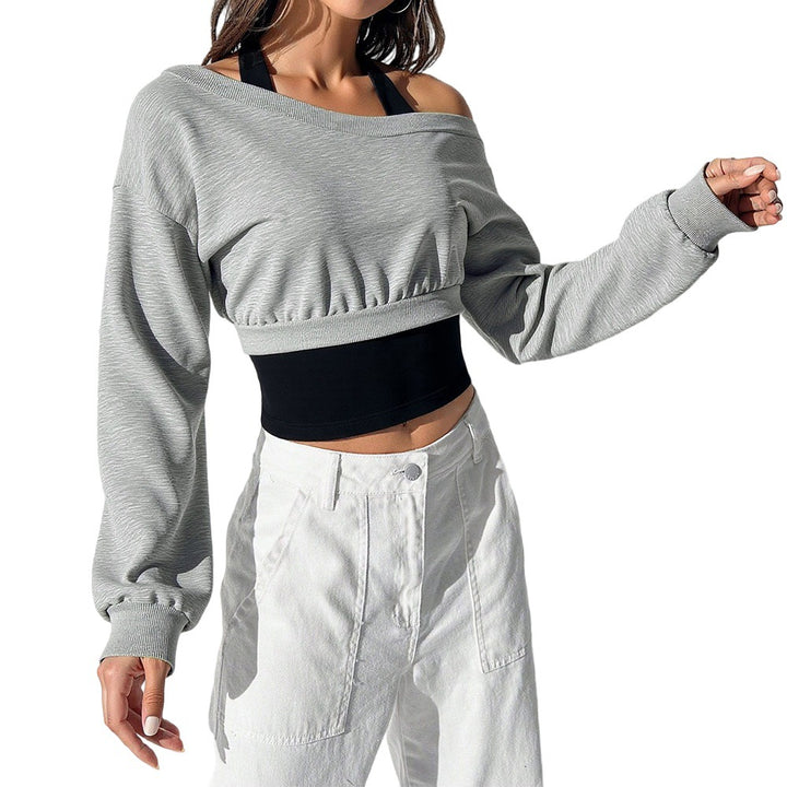 Kvindernes cropped sweatshirt med åben skulder og elastisk talje Stilla