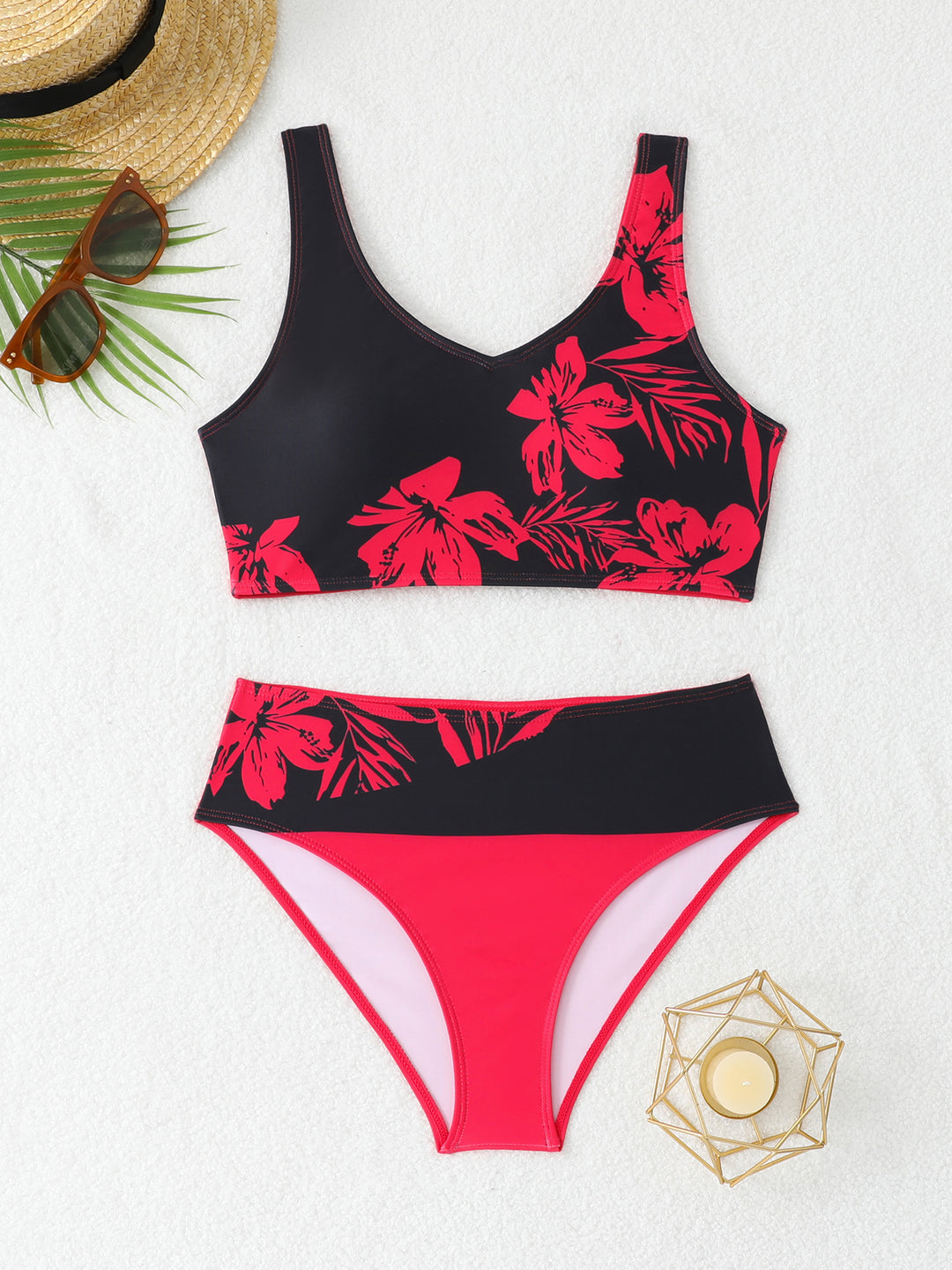 Damer Sporty Bikinis med moderigtige blomster mønster og høj talje Stilla