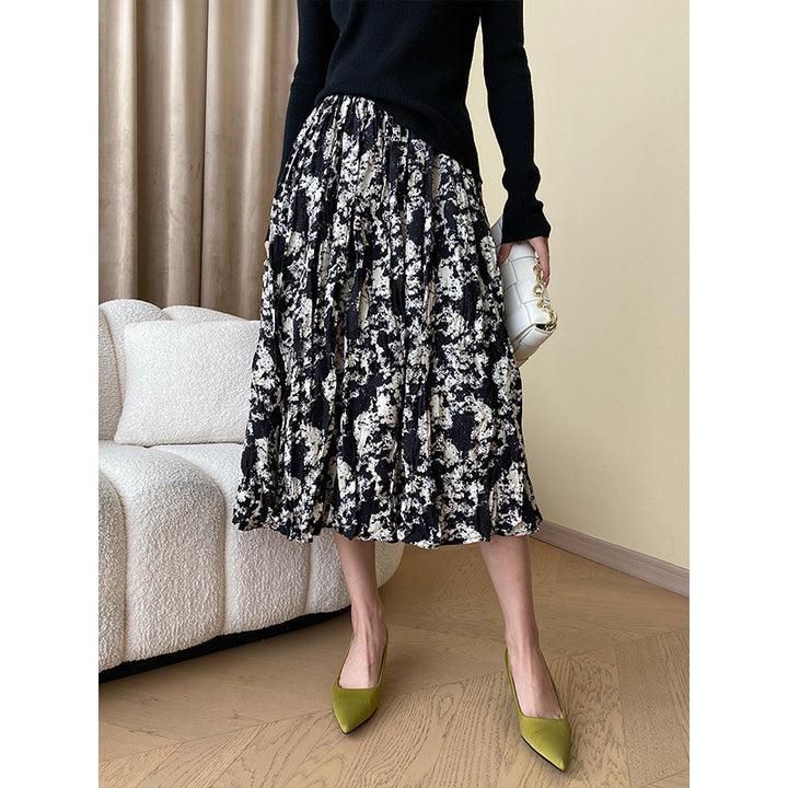 Dame Elegant Midi Skirt med Blomsterprint og Luftig Silhuet Stilla