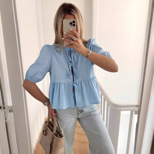 Dame luftig bluse med rynk Stilla