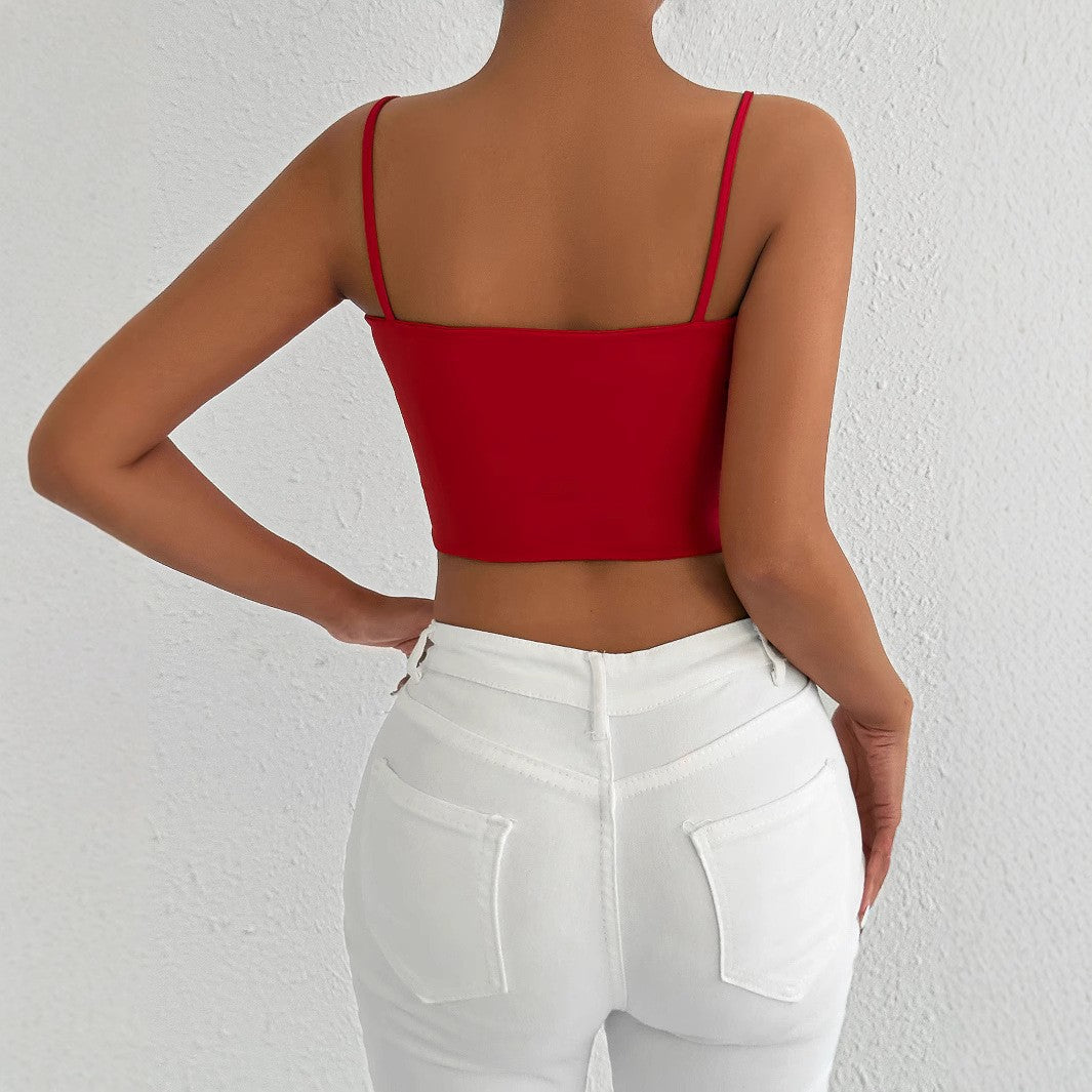 Damer Crop-Top med justerbare spaghetti-stropper og tætsiddende skæring Skovae