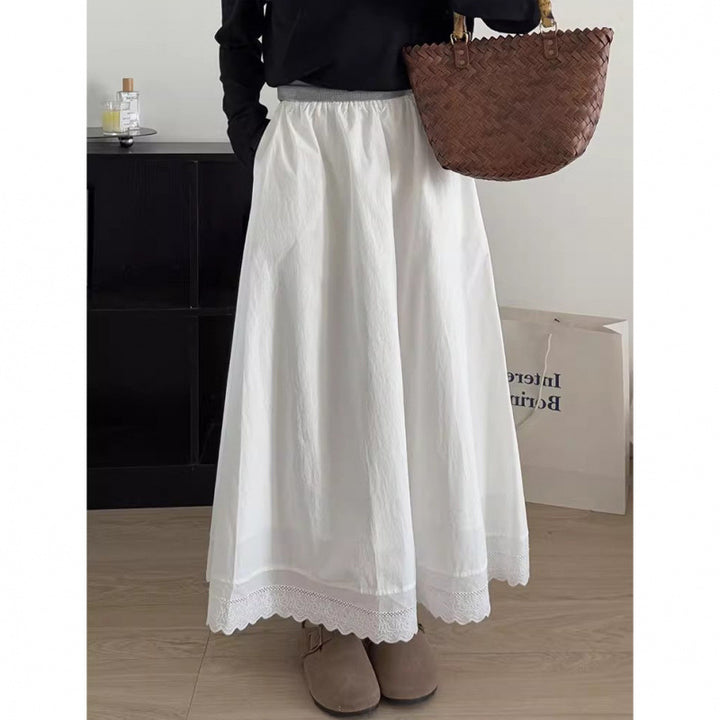 Dame Elegant Lang Maxi-Nederdel med bølget Kant Stilla