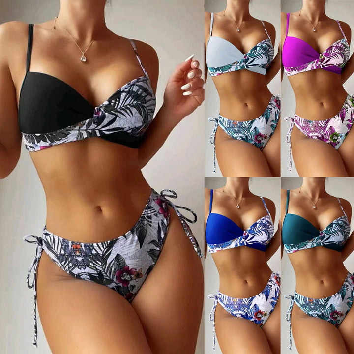 Dame Triangel-Bikini-Sæt med tropisk design og justerbare seler Stilla