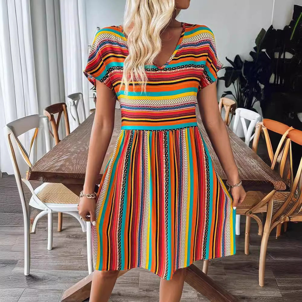 Kvinder Bohemian Stribet Sommerkjole Stilla