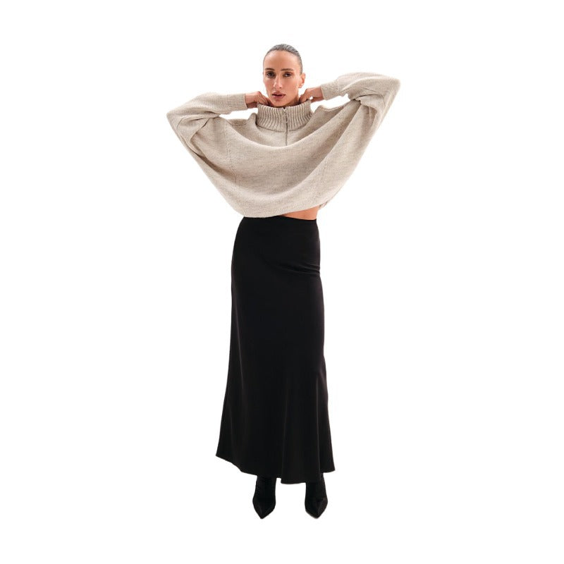 Dame Oversized Pullover med høj krave og struktureret materiale Stilla