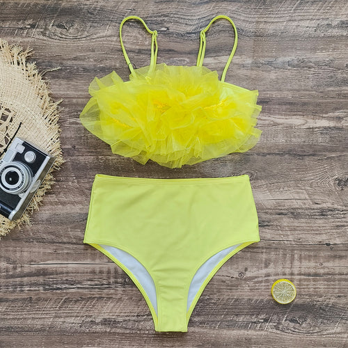 Dame Bikini-sæt med floral tyloberdel og højt skåret trusse Stilla