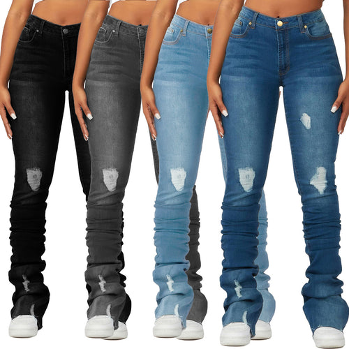 Dame Slim-Fit Jeans med moderigtige Destroyed-effekt og høj talje Stilla
