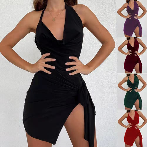 Dame Halterneck Rynket Mini Kjole Stilla
