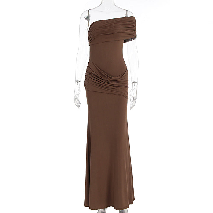 Dame Elegant Vinklekjole med asymmetrisk overdel og figursyet kant Skovae