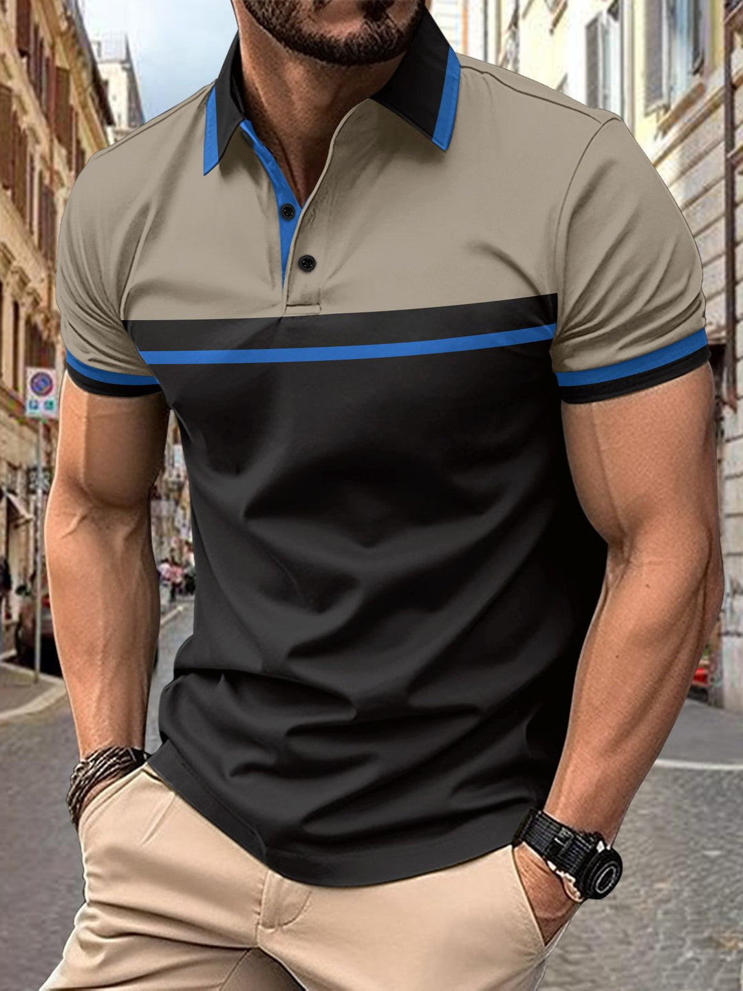 Herre polo t-shirt med stilfuldt farveblokdesign og kontrasterende accenter Stilla