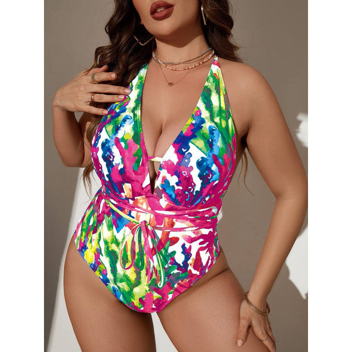 Dame en-delt badesuit med blomsterindpakket design og justerbart bånd Skovae