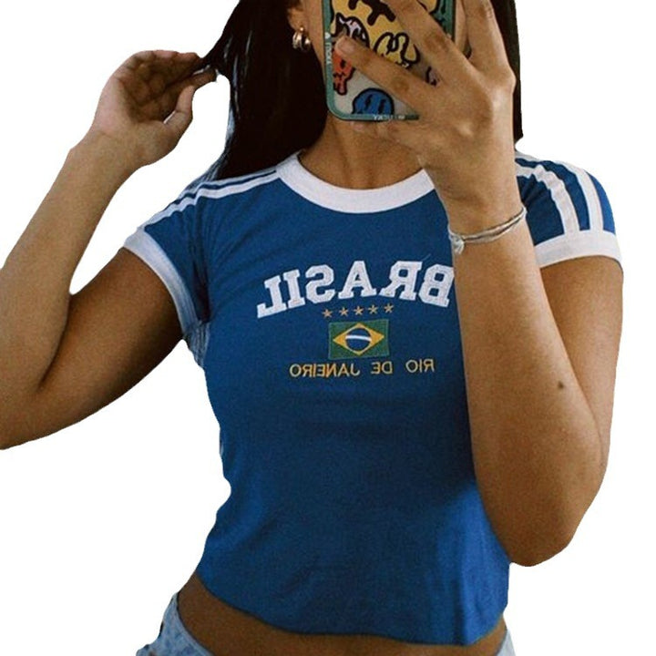 Dame Sporty T-shirt med Brasil-motiv og sporty snit Skovae