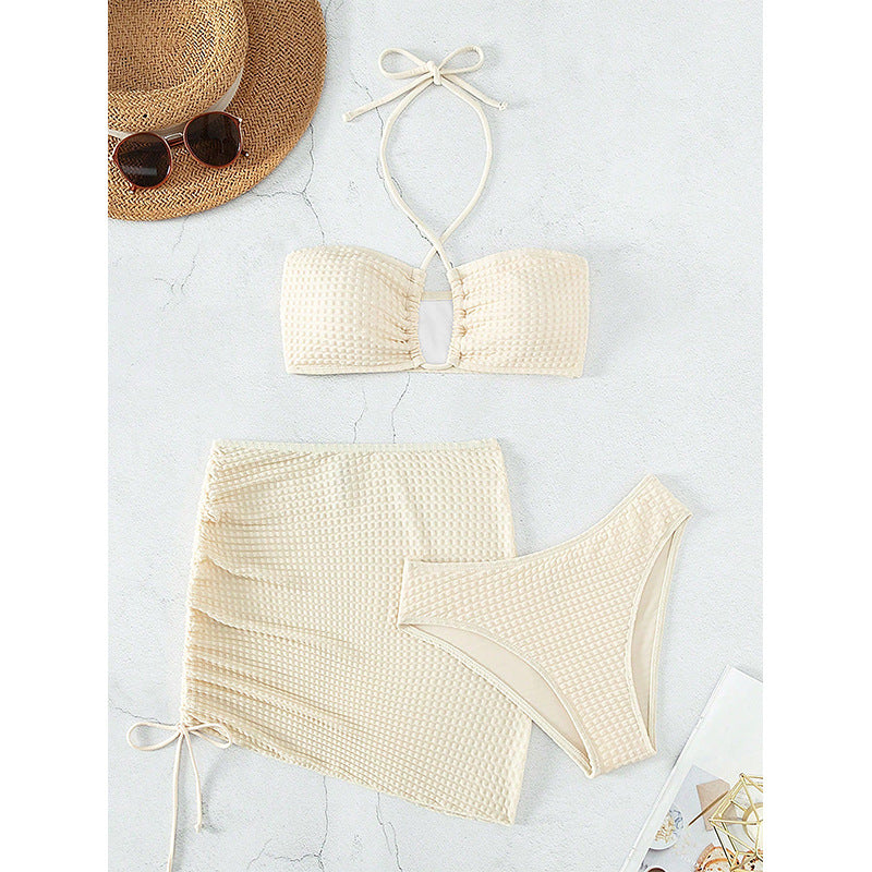 Dame bandeau-bikini med sexy indpakningsskørt Skovae