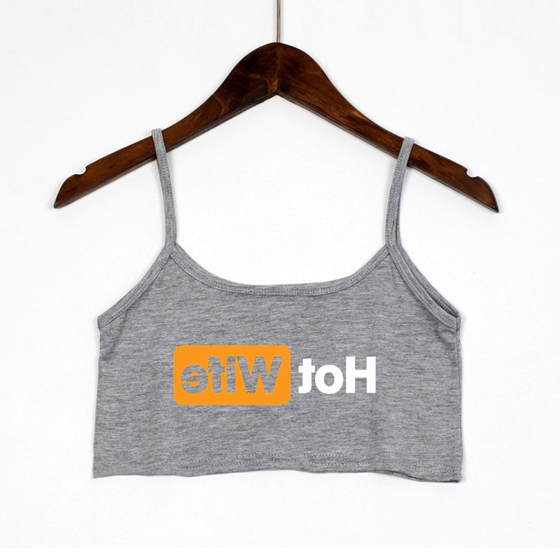 Dame Crop-top med moderne skrifttyper og justerbare stropper Skovae