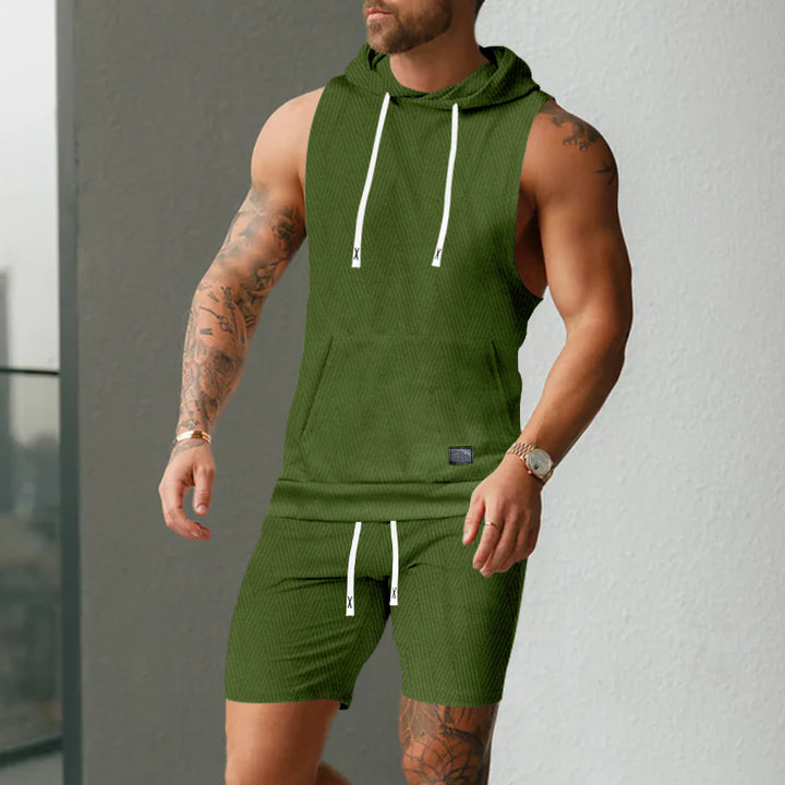 Herrer Sporty Hoodie Shirt og Shorts Sæt med innovativt Design Stilla