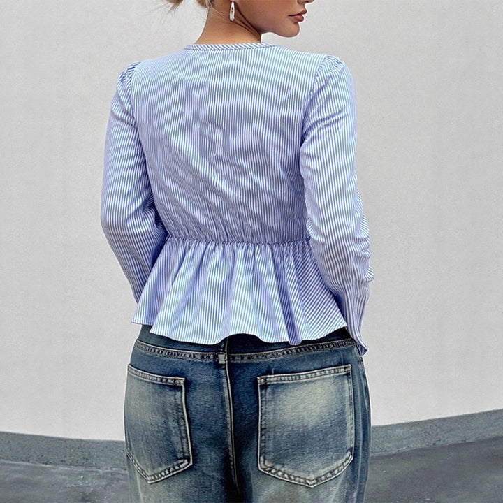 Dame cropped bluse med legende ruffle detaljer og bindebånd lukning Skovae