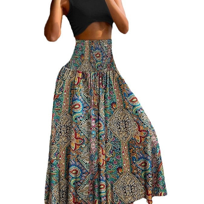 Femme Bohemian Maxi-nederdel med livligt print Stilla