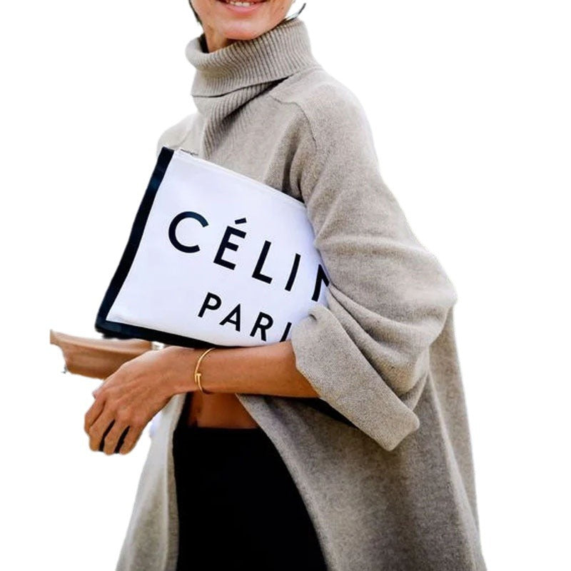 Dame elegant oversized cashmere frakke med rullekrave og asymmetrisk snit Stilla