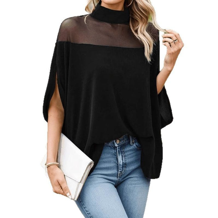 Dame Elegant Langærmet Bluse med transparente indsatser og høj krave Stilla