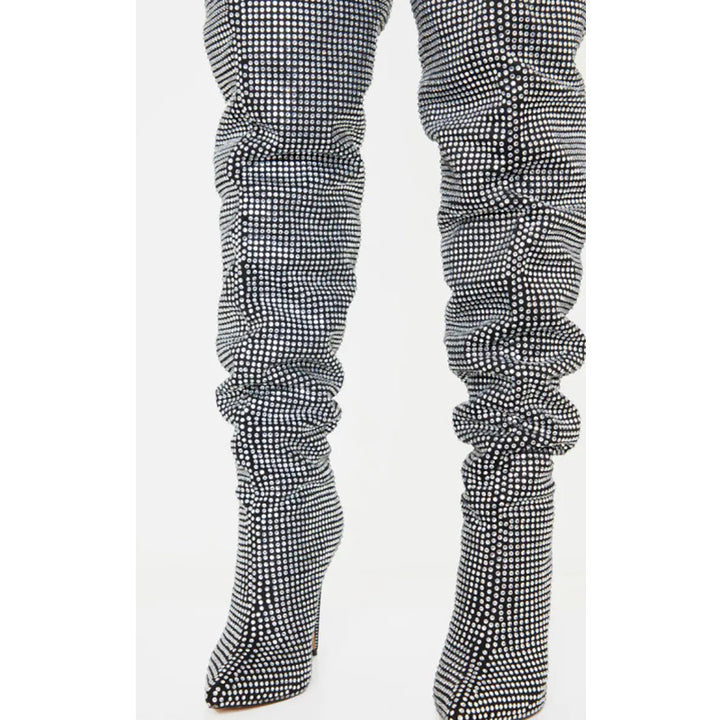 Dame Slouchy Over-knæ Stiletto Støvler med Strass-applikationer Stilla