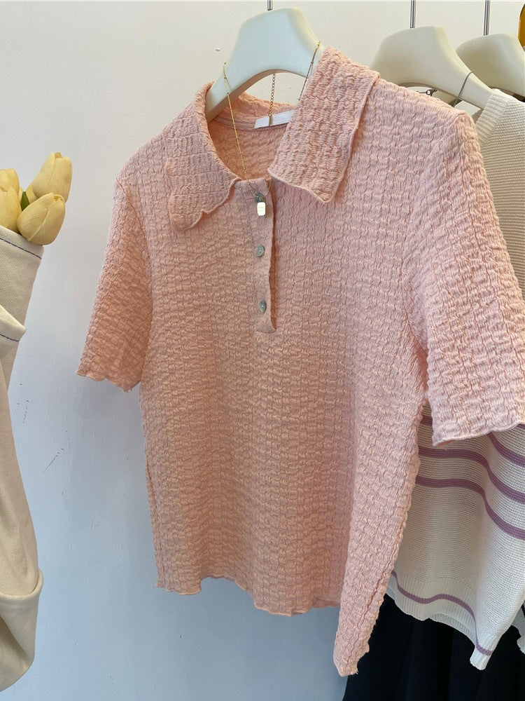 Femme Struktureret Knap-Bluse Stilla