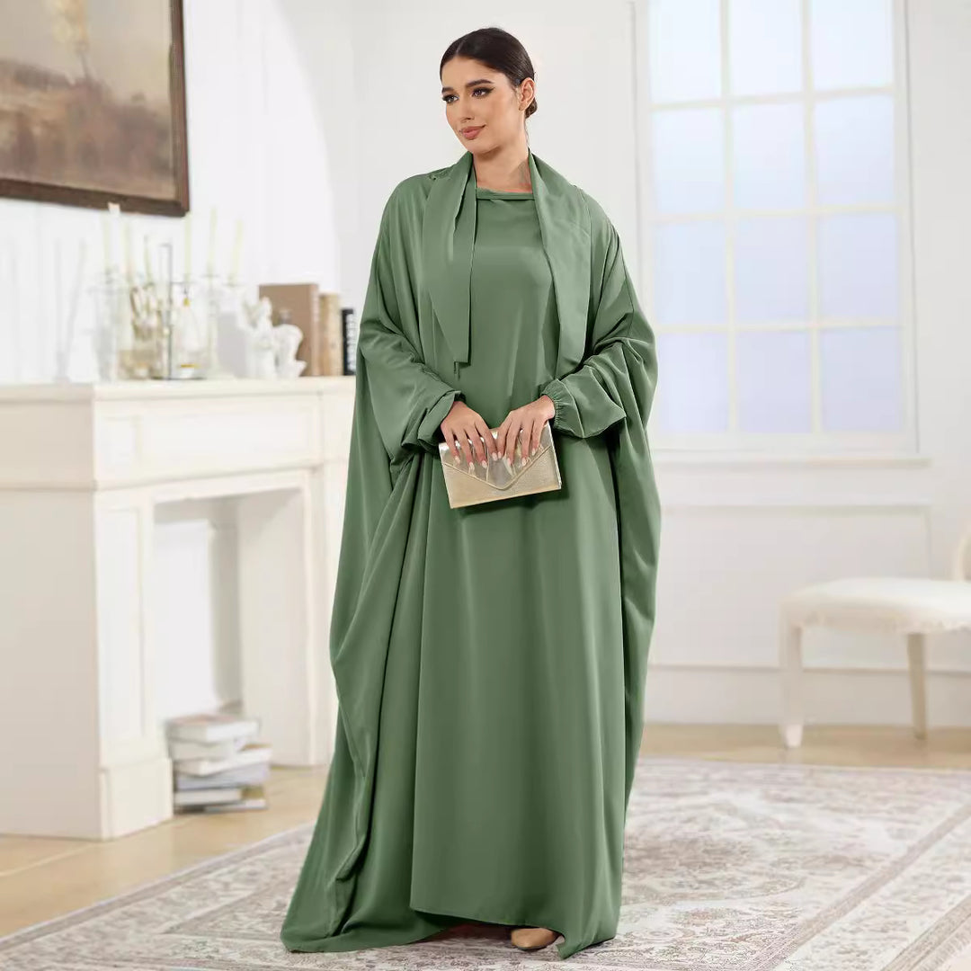Dame Elegante Kaftan med lang snit og indsyet tørklæde Stilla