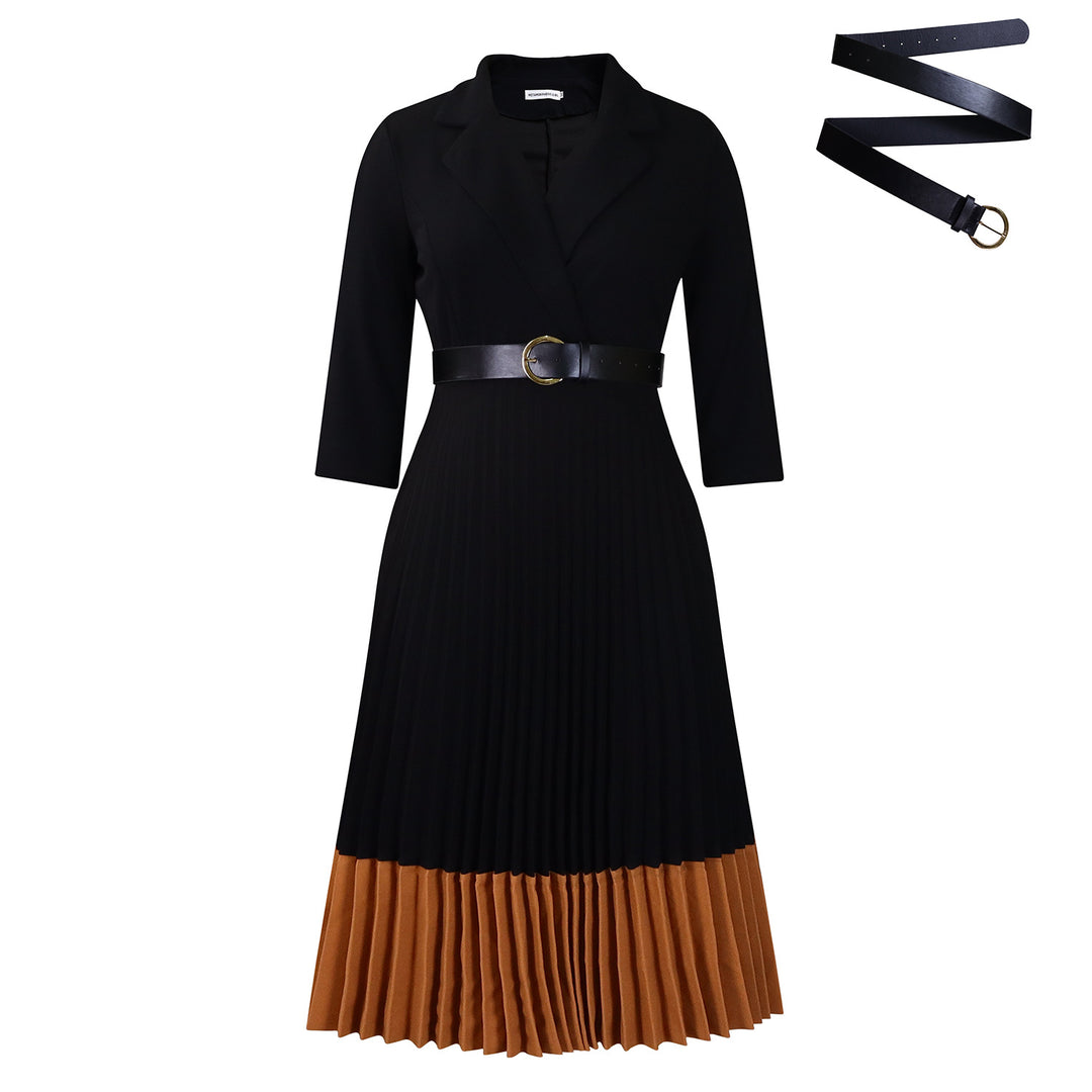Dame midikjole med elegant blazer-stil og plisserede detaljer Stilla