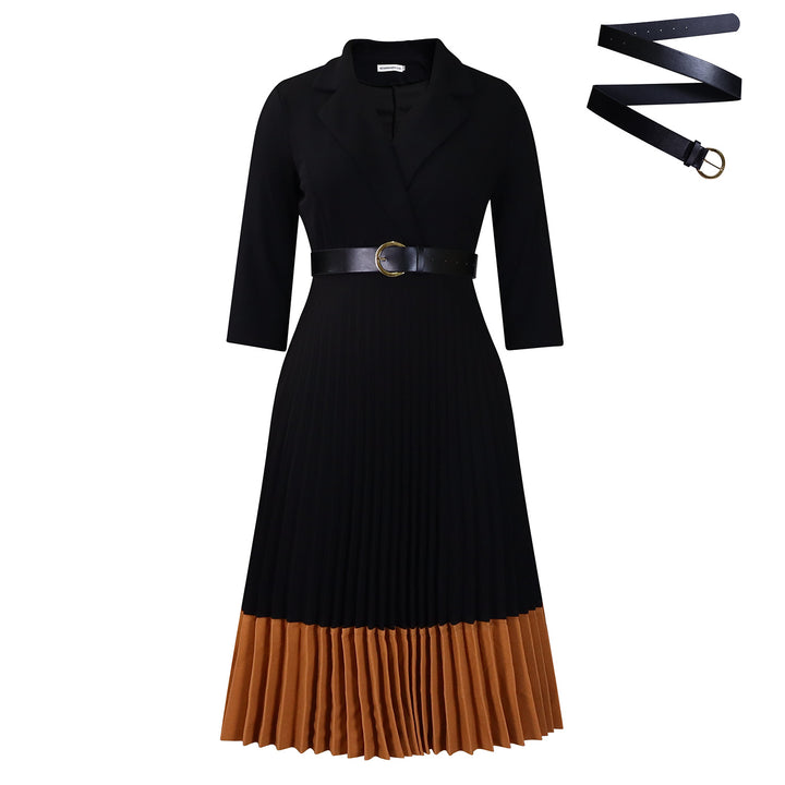Dame midikjole med elegant blazer-stil og plisserede detaljer Stilla
