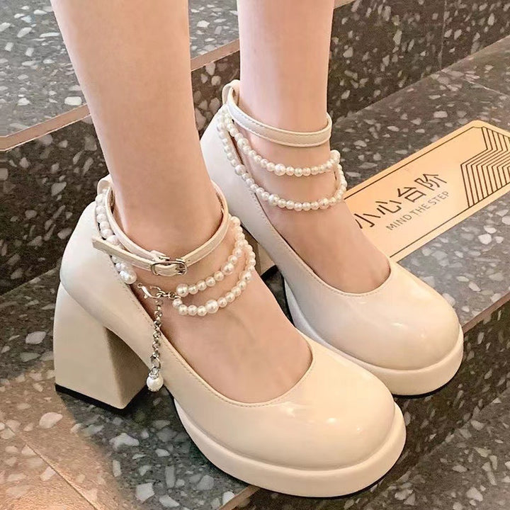 Dame Elegante Plateau-Pumps med pyntende perleankre Stilla